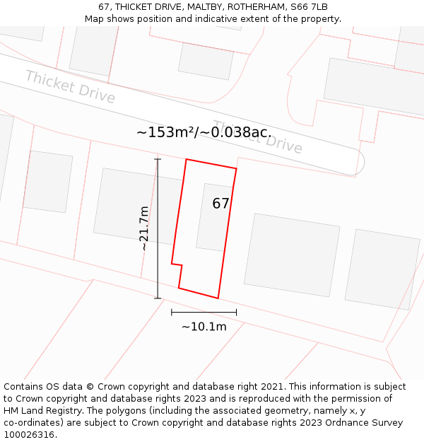 67, THICKET DRIVE, MALTBY, ROTHERHAM, S66 7LB: Plot and title map