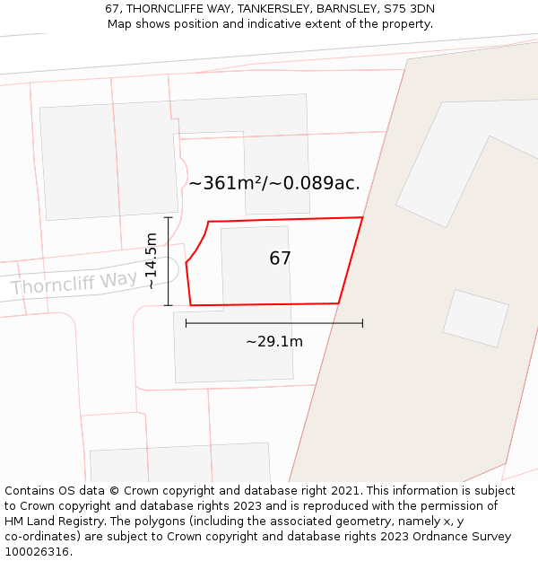 67, THORNCLIFFE WAY, TANKERSLEY, BARNSLEY, S75 3DN: Plot and title map