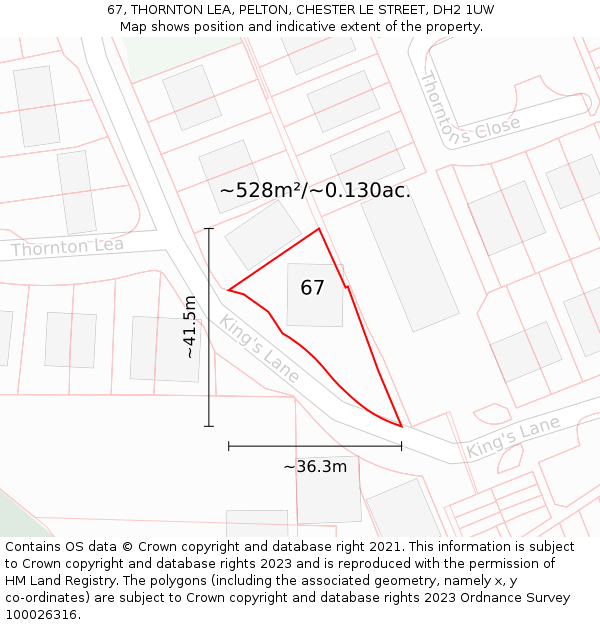 67, THORNTON LEA, PELTON, CHESTER LE STREET, DH2 1UW: Plot and title map