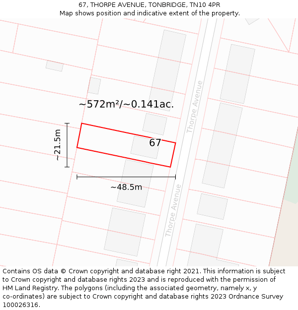 67, THORPE AVENUE, TONBRIDGE, TN10 4PR: Plot and title map