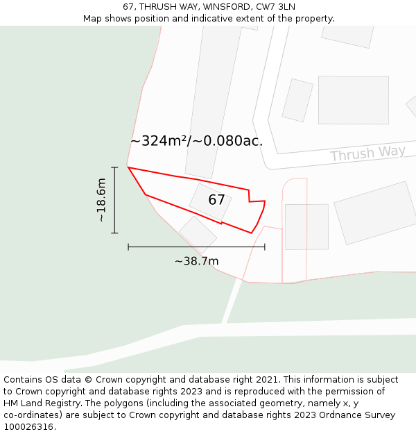 67, THRUSH WAY, WINSFORD, CW7 3LN: Plot and title map