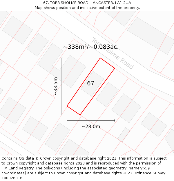 67, TORRISHOLME ROAD, LANCASTER, LA1 2UA: Plot and title map