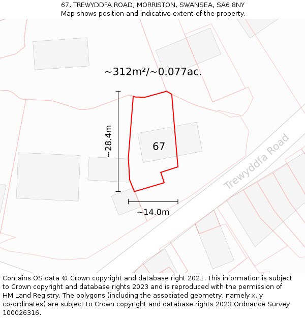 67, TREWYDDFA ROAD, MORRISTON, SWANSEA, SA6 8NY: Plot and title map