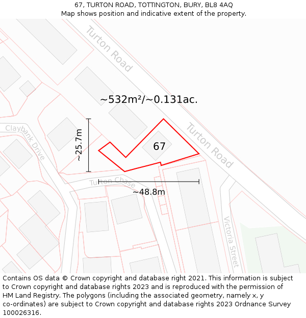 67, TURTON ROAD, TOTTINGTON, BURY, BL8 4AQ: Plot and title map