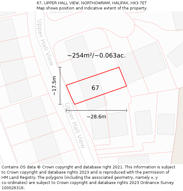 67, UPPER HALL VIEW, NORTHOWRAM, HALIFAX, HX3 7ET: Plot and title map