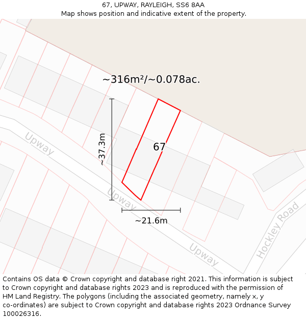 67, UPWAY, RAYLEIGH, SS6 8AA: Plot and title map