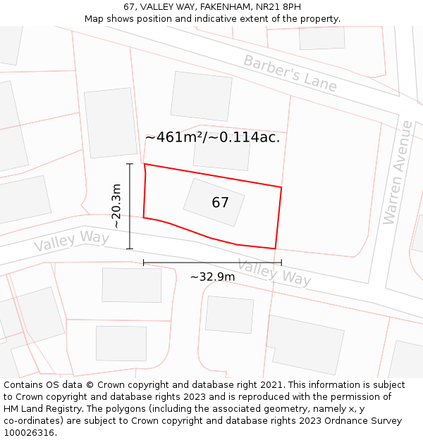67, VALLEY WAY, FAKENHAM, NR21 8PH: Plot and title map