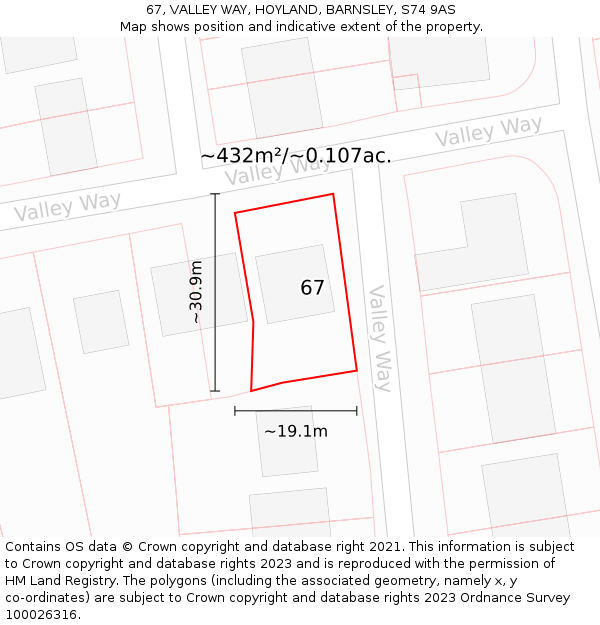 67, VALLEY WAY, HOYLAND, BARNSLEY, S74 9AS: Plot and title map
