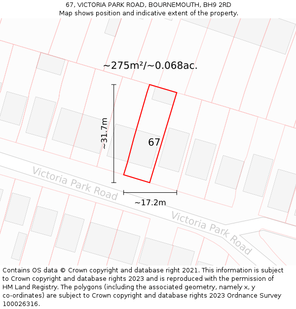 67, VICTORIA PARK ROAD, BOURNEMOUTH, BH9 2RD: Plot and title map