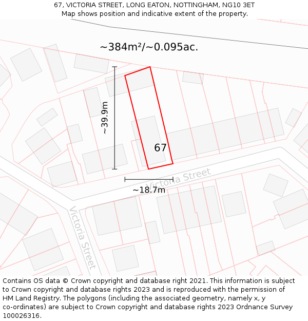 67, VICTORIA STREET, LONG EATON, NOTTINGHAM, NG10 3ET: Plot and title map