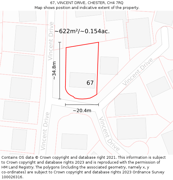 67, VINCENT DRIVE, CHESTER, CH4 7RQ: Plot and title map