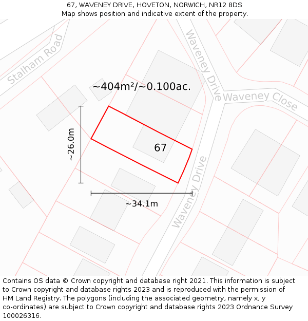 67, WAVENEY DRIVE, HOVETON, NORWICH, NR12 8DS: Plot and title map
