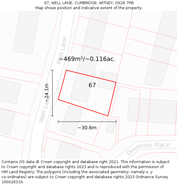 67, WELL LANE, CURBRIDGE, WITNEY, OX29 7PB: Plot and title map