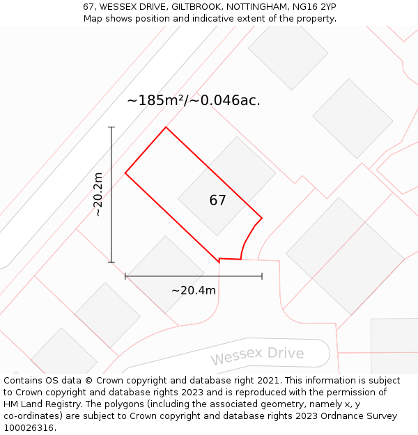67, WESSEX DRIVE, GILTBROOK, NOTTINGHAM, NG16 2YP: Plot and title map