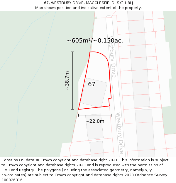 67, WESTBURY DRIVE, MACCLESFIELD, SK11 8LJ: Plot and title map