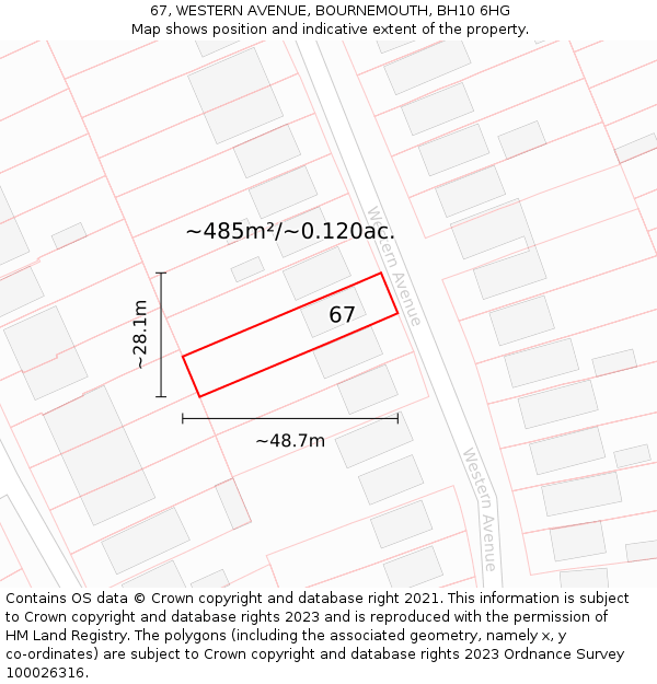 67, WESTERN AVENUE, BOURNEMOUTH, BH10 6HG: Plot and title map