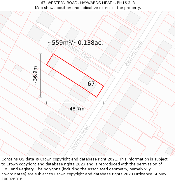 67, WESTERN ROAD, HAYWARDS HEATH, RH16 3LR: Plot and title map