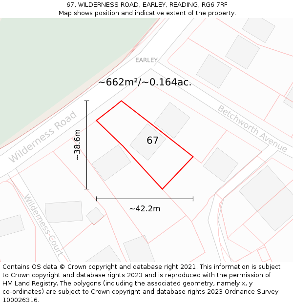 67, WILDERNESS ROAD, EARLEY, READING, RG6 7RF: Plot and title map