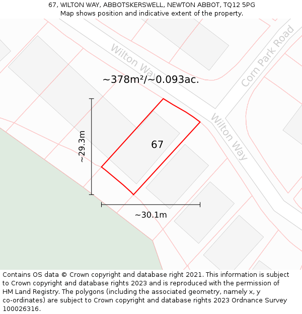67, WILTON WAY, ABBOTSKERSWELL, NEWTON ABBOT, TQ12 5PG: Plot and title map