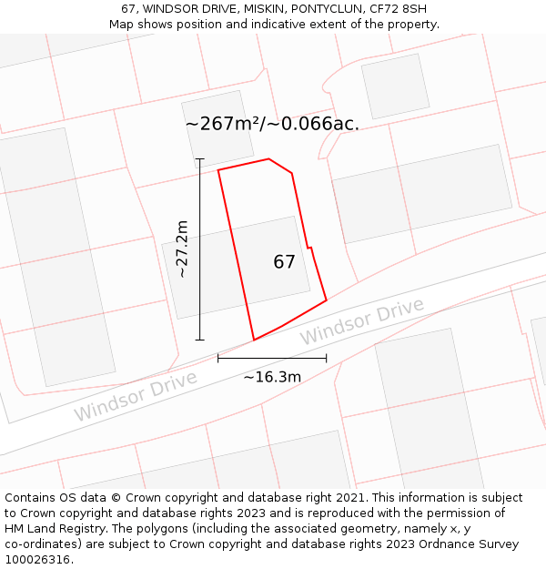 67, WINDSOR DRIVE, MISKIN, PONTYCLUN, CF72 8SH: Plot and title map