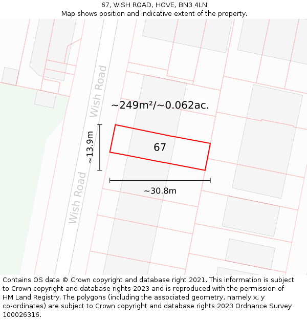 67, WISH ROAD, HOVE, BN3 4LN: Plot and title map