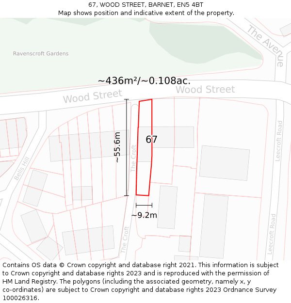 67, WOOD STREET, BARNET, EN5 4BT: Plot and title map