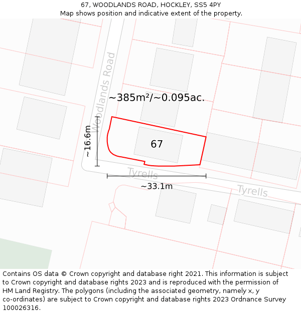 67, WOODLANDS ROAD, HOCKLEY, SS5 4PY: Plot and title map