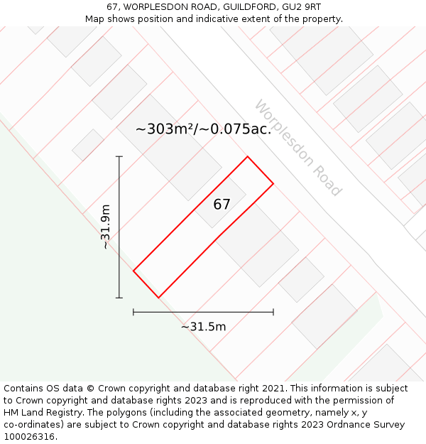 67, WORPLESDON ROAD, GUILDFORD, GU2 9RT: Plot and title map