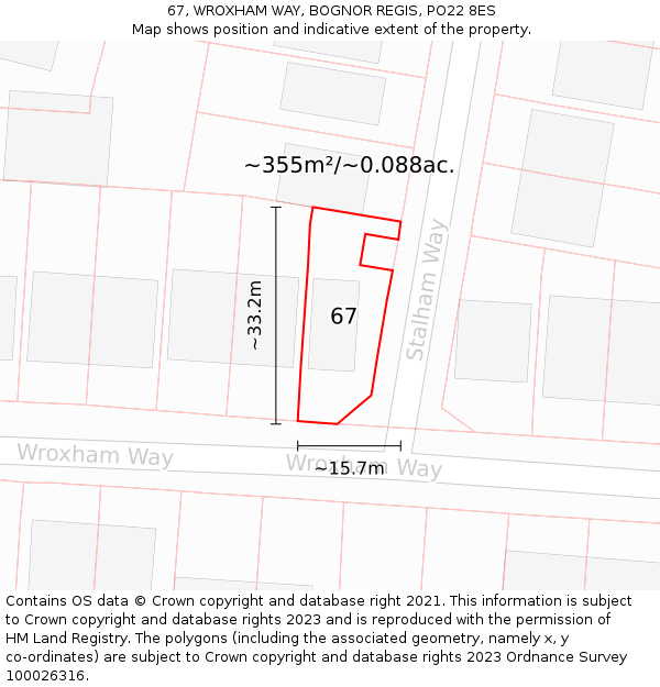 67, WROXHAM WAY, BOGNOR REGIS, PO22 8ES: Plot and title map