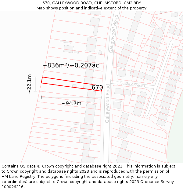670, GALLEYWOOD ROAD, CHELMSFORD, CM2 8BY: Plot and title map