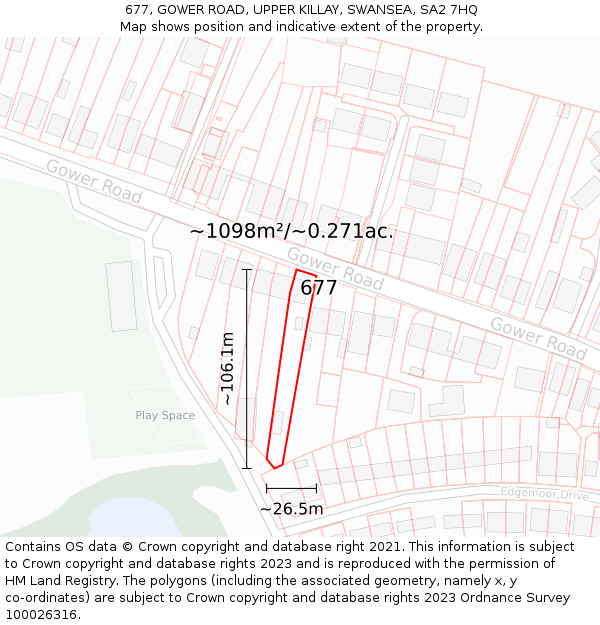 677, GOWER ROAD, UPPER KILLAY, SWANSEA, SA2 7HQ: Plot and title map