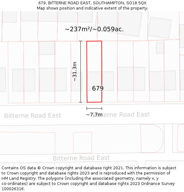 679, BITTERNE ROAD EAST, SOUTHAMPTON, SO18 5QX: Plot and title map