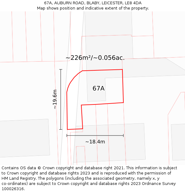 67A, AUBURN ROAD, BLABY, LEICESTER, LE8 4DA: Plot and title map