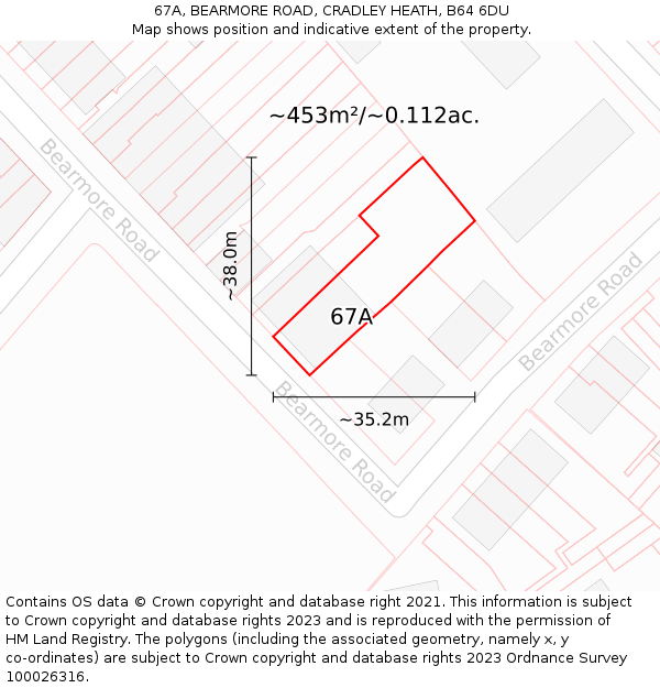 67A, BEARMORE ROAD, CRADLEY HEATH, B64 6DU: Plot and title map