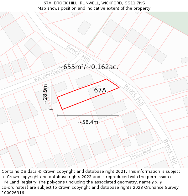 67A, BROCK HILL, RUNWELL, WICKFORD, SS11 7NS: Plot and title map