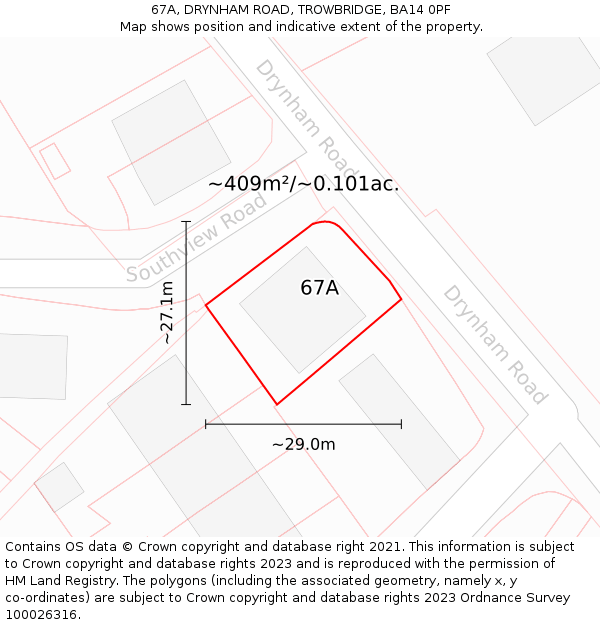 67A, DRYNHAM ROAD, TROWBRIDGE, BA14 0PF: Plot and title map
