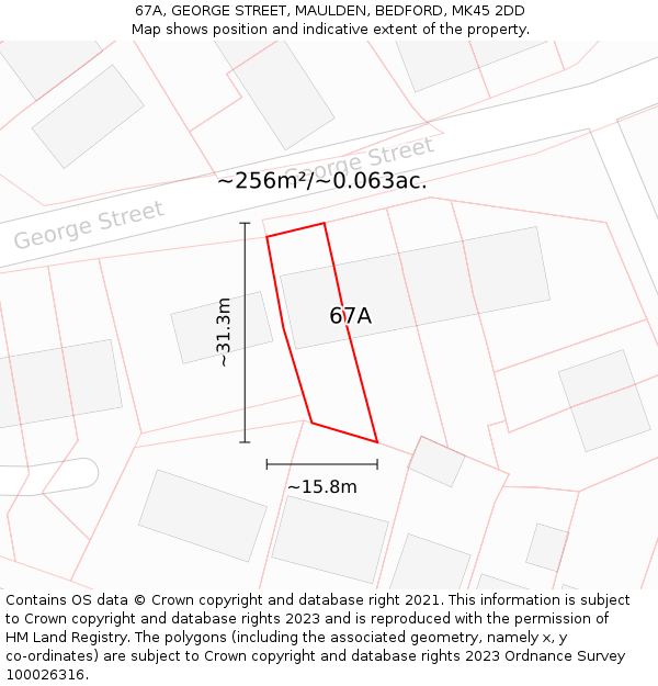 67A, GEORGE STREET, MAULDEN, BEDFORD, MK45 2DD: Plot and title map
