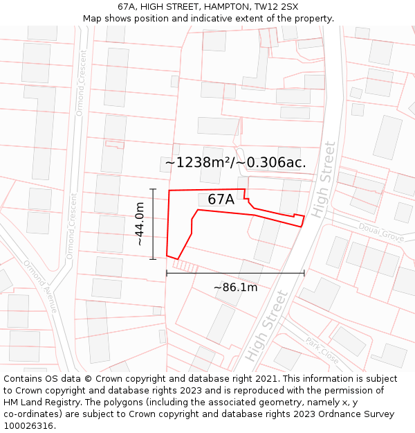67A, HIGH STREET, HAMPTON, TW12 2SX: Plot and title map