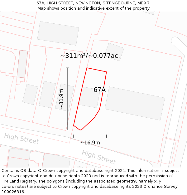 67A, HIGH STREET, NEWINGTON, SITTINGBOURNE, ME9 7JJ: Plot and title map