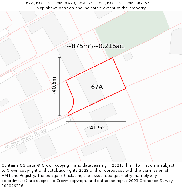 67A, NOTTINGHAM ROAD, RAVENSHEAD, NOTTINGHAM, NG15 9HG: Plot and title map