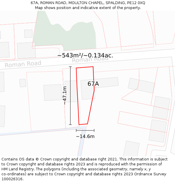 67A, ROMAN ROAD, MOULTON CHAPEL, SPALDING, PE12 0XQ: Plot and title map