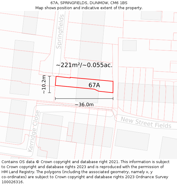 67A, SPRINGFIELDS, DUNMOW, CM6 1BS: Plot and title map