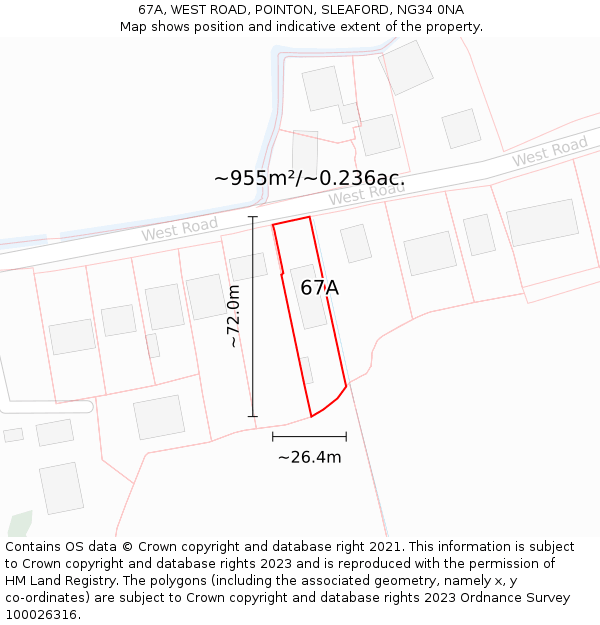 67A, WEST ROAD, POINTON, SLEAFORD, NG34 0NA: Plot and title map