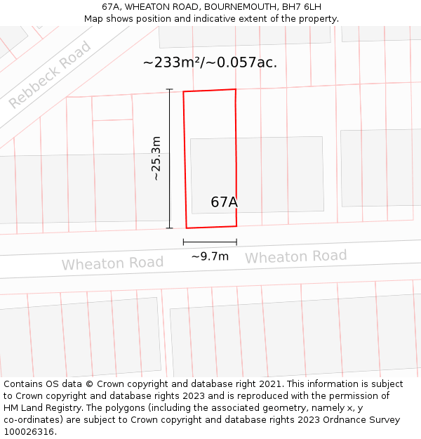 67A, WHEATON ROAD, BOURNEMOUTH, BH7 6LH: Plot and title map