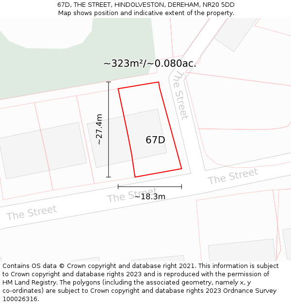 67D, THE STREET, HINDOLVESTON, DEREHAM, NR20 5DD: Plot and title map