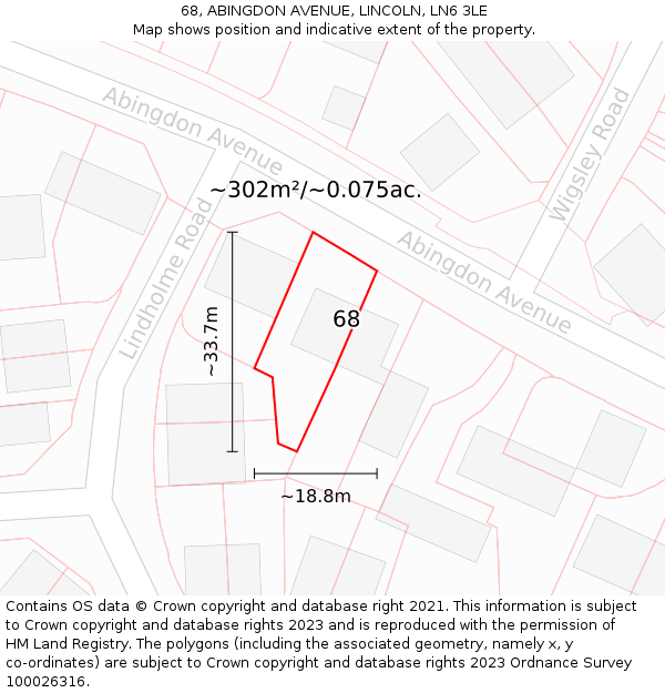 68, ABINGDON AVENUE, LINCOLN, LN6 3LE: Plot and title map