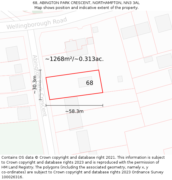 68, ABINGTON PARK CRESCENT, NORTHAMPTON, NN3 3AL: Plot and title map