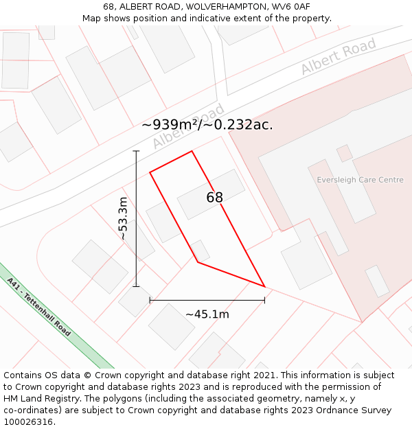 68, ALBERT ROAD, WOLVERHAMPTON, WV6 0AF: Plot and title map