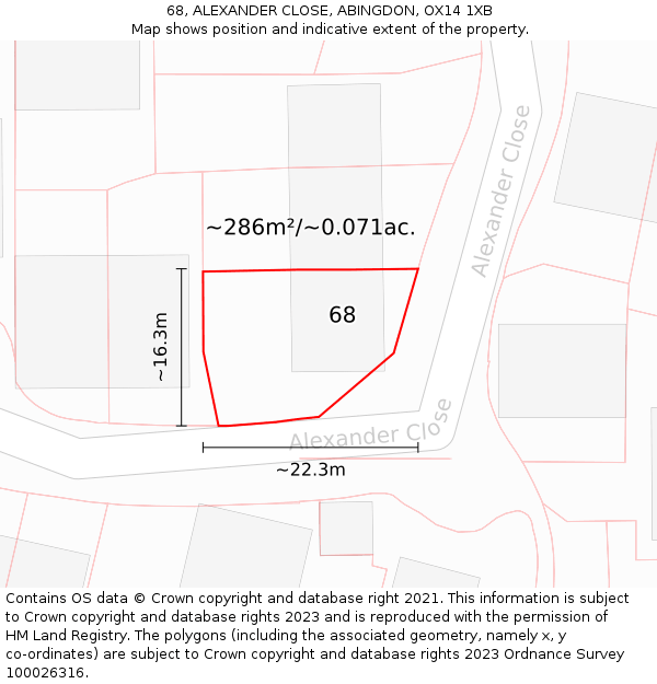 68, ALEXANDER CLOSE, ABINGDON, OX14 1XB: Plot and title map