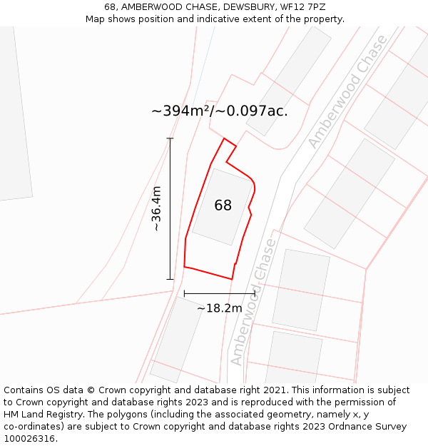 68, AMBERWOOD CHASE, DEWSBURY, WF12 7PZ: Plot and title map